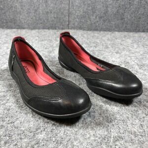 ECCO Womens 6 Black Leather Mesh Slip On Ballet Flats Comfort Shoes